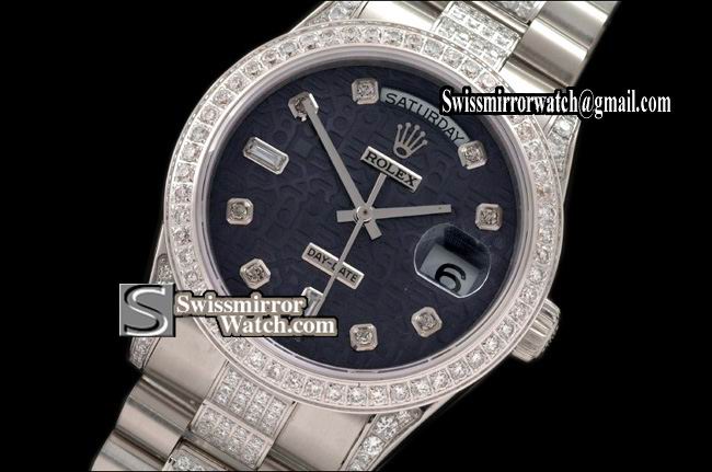 Rolex Day-Date SS Pres Diam Bez/Markers/Bracelet Jub Black Eta 2836-2 Replica Watches