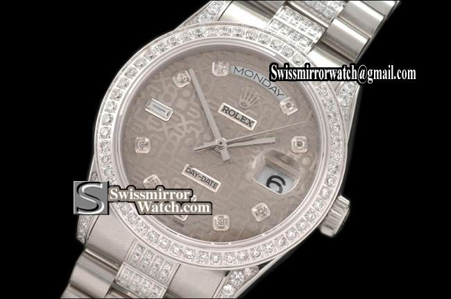 Rolex Day-Date SS Pres Diam Bez/Markers/Bracelet Grey Eta 2836-2 Replica Watches