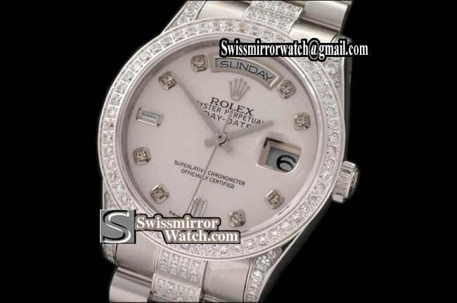 Rolex Day-Date SS Pres Diam Bez/Markers/Bracelet P-White Eta 2836-2 Replica Watches