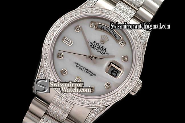 Rolex Day-Date SS Pres Diam Bez/Markers/Bracelet M-White Eta 2836-2 Replica Watches