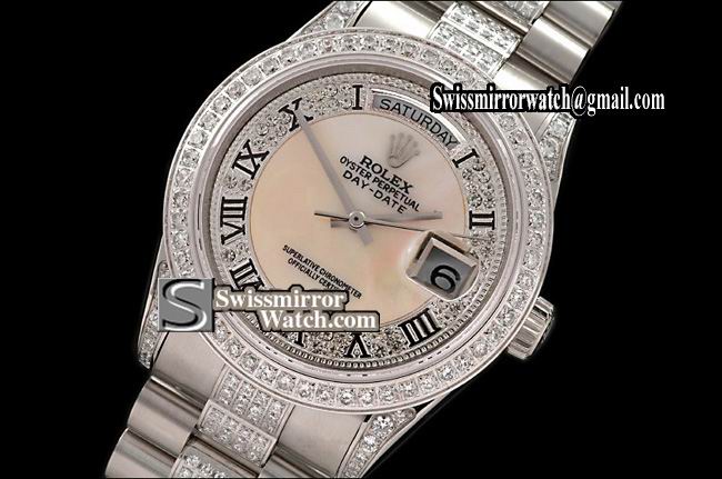 Rolex Day-Date SS Pres Diam Bez/Roman/Bracelet M-Yellow Eta 2836-2 Replica Watches