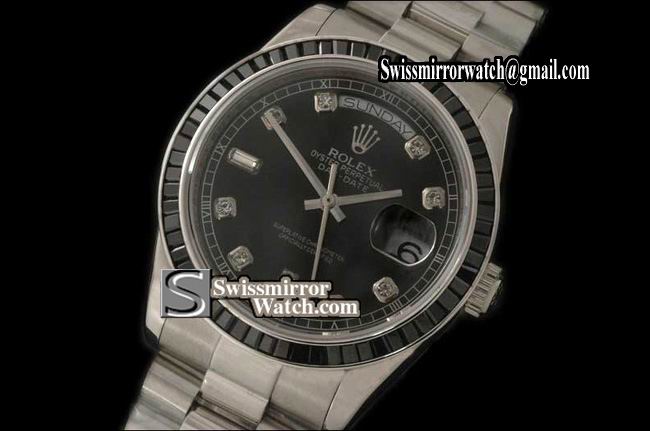 Rolex Day-Date SS Black Ruby Bez Pres Blk Diam Swiss Eta 2836 Replica Watches
