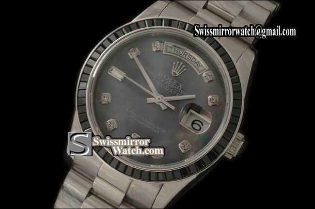 Rolex Day-Date SS Black Ruby Bez Pres MOP Blk Diam Swiss Eta Replica Watches