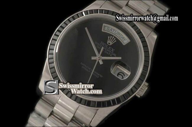 Rolex Day-Date SS Black Ruby Bez Pres Pearl Blk Swiss Eta 2836 Replica Watches