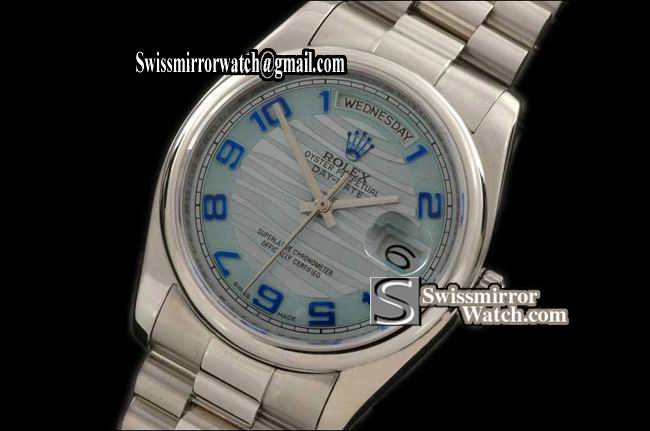 Rolex Day-Date SS Sq Cut Diam Bez Pres MOP Wht Diam Swiss Eta 2836-2 Replica Watches