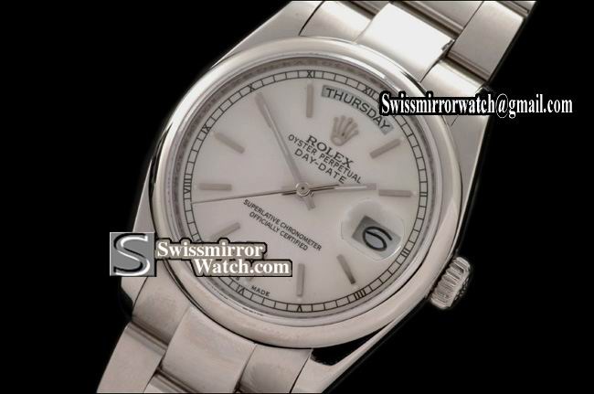 Rolex Day-Date SS Osyter President White Stick Swiss Eta 2836-2 Replica Watches