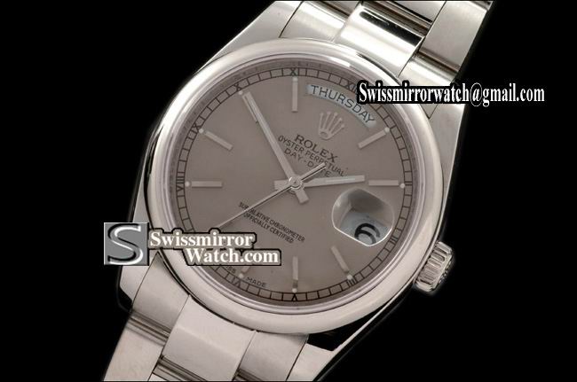 Rolex Day-Date SS Osyter President Grey Stick Swiss Eta 2836-2 Replica Watches