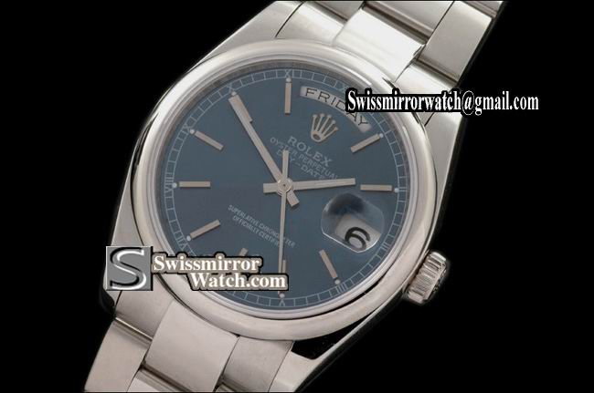 Rolex Day-Date SS Osyter President Blue Stick Swiss Eta 2836-2 Replica Watches