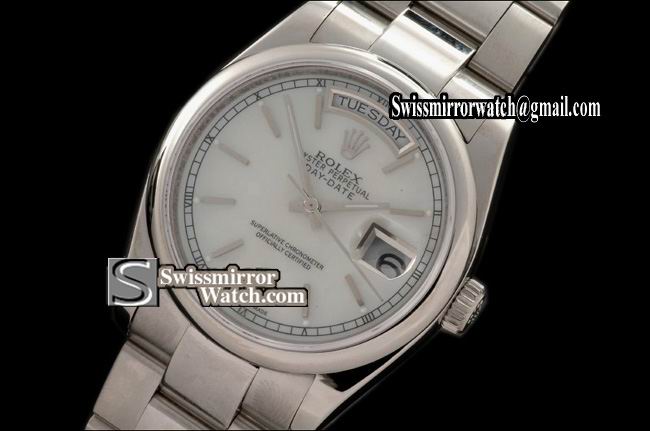 Rolex Day-Date SS Osyter President MOP White Stick Swiss Eta 2836-2 Replica Watches