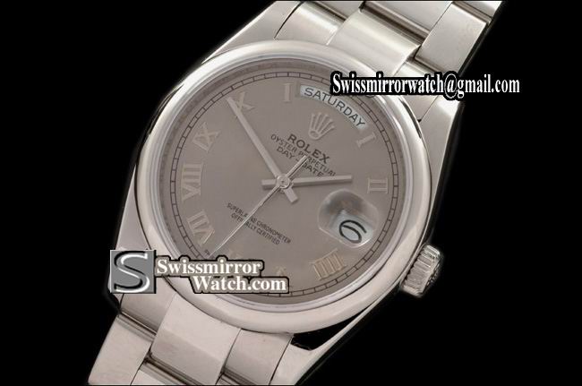 Rolex Day-Date SS Osyter President Grey Roman Swiss Eta 2836-2 Replica Watches