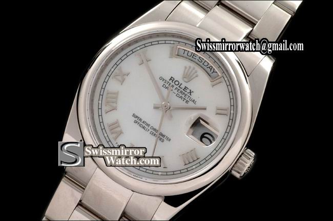 Rolex Day-Date SS Osyter President MOP White Roman Swiss Eta 2836-2 Replica Watches