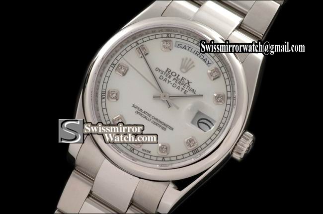 Rolex Day-Date SS Osyter President White Diamonds Swiss Eta 2836-2 Replica Watches