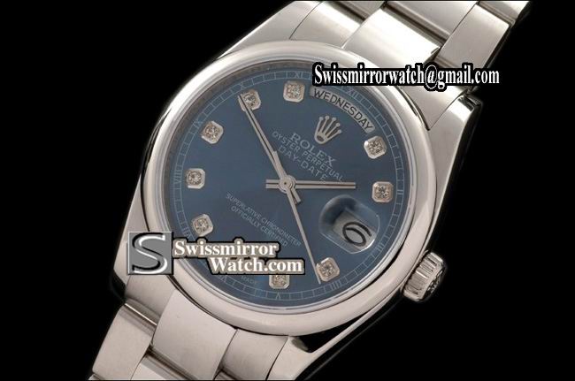 Rolex Day-Date SS Osyter President Blue Diamonds Swiss Eta 2836-2 Replica Watches