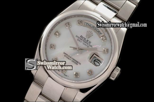 Rolex Day-Date SS Osyter President MOP White Diamonds Swiss Eta 2836-2 Replica Watches