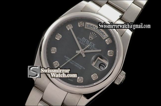 Rolex Day-Date SS Osyter President MOP Black Diamonds Swiss Eta 2836-2 Replica Watches