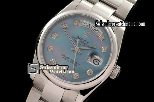 Rolex Day-Date SS Osyter President MOP Blue Diamonds Swiss Eta 2836-2 Replica Watches