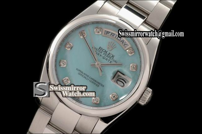 Rolex Day-Date SS Osyter President MOP L-Blue Diamonds Swiss Eta 2836-2 Replica Watches
