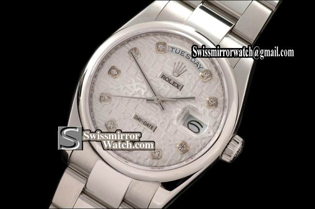 Rolex Day-Date SS Osyter President Silver Jubilee Diamonds Swiss Eta 2836-2 Replica Watches