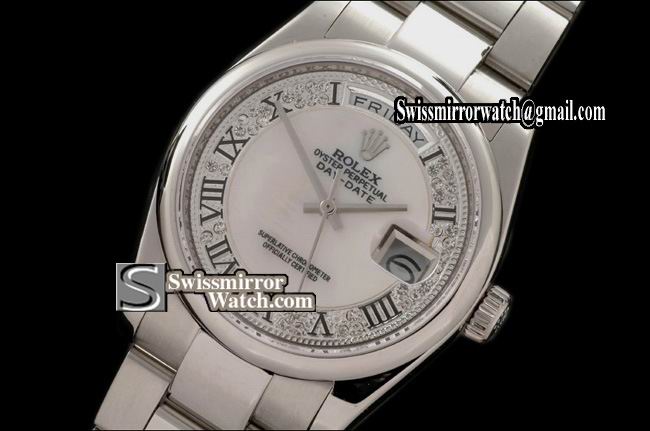 Rolex Day-Date SS Osyter President Diamond Roman Num/MOP Swiss Eta2836-2 Replica Watches