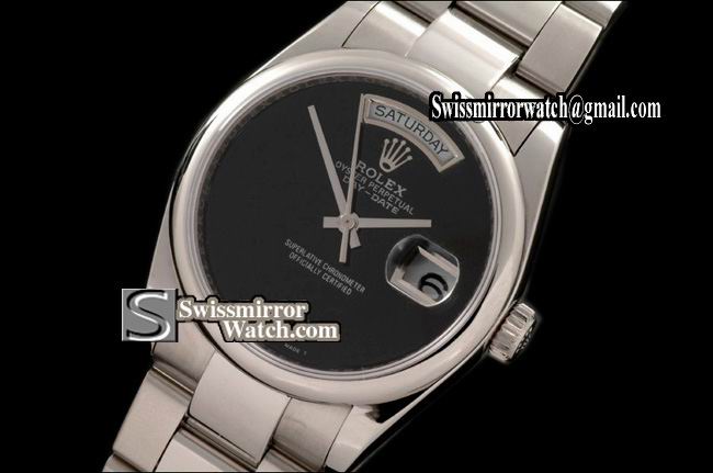 Rolex Day-Date SS Osyter President Pearl Black No Marker Swiss Eta 2836-2 Replica Watches