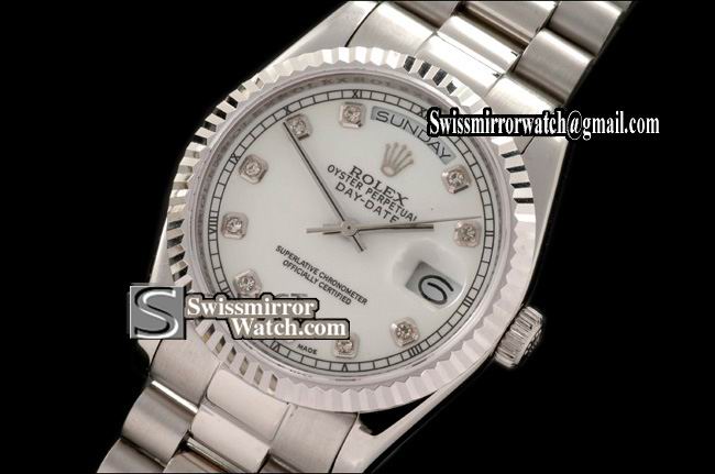 Rolex Day-Date SS President White Diamonds Swiss Eta 2836-2 Replica Watches