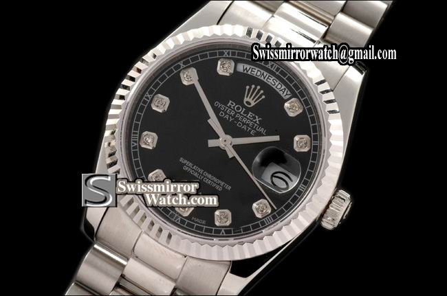 Rolex Day-Date SS President Black Diamonds Swiss Eta 2836-2 Replica Watches