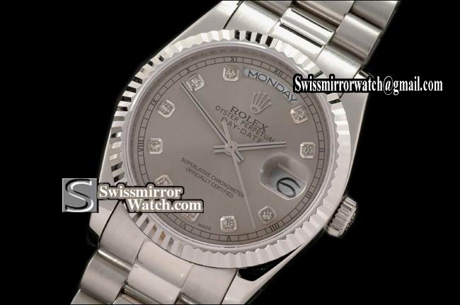 Rolex Day-Date SS President Grey Diamonds Swiss Eta 2836-2 Replica Watches