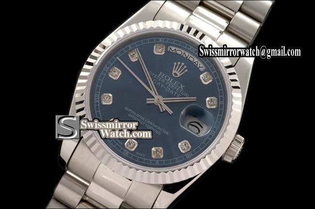 Rolex Day-Date SS President Blue Diamonds Swiss Eta 2836-2 Replica Watches