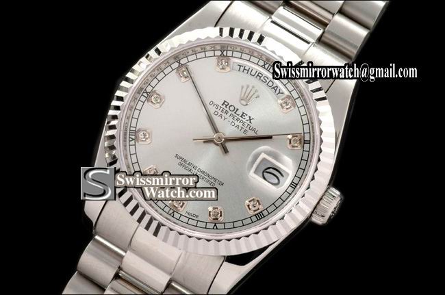 Rolex Day-Date SS President Silver Diamonds Swiss Eta 2836-2 Replica Watches