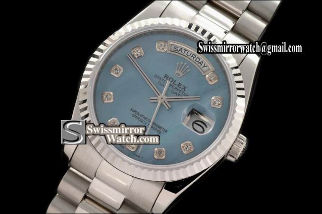 Rolex Day-Date SS President MOP Blue Diamonds Swiss Eta 2836-2 Replica Watches