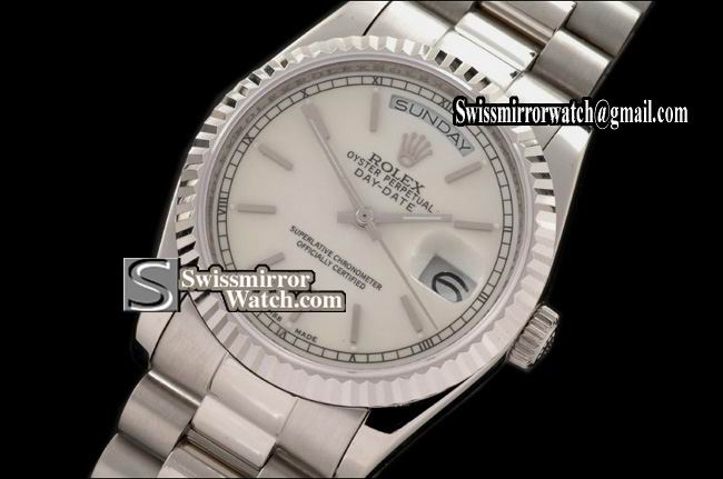Rolex Day-Date SS President White Stick Swiss Eta 2836-2 Replica Watches
