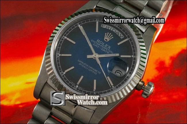 Rolex Day-Date SS, Burnt Blue Dial Stick Marker Swiss Eta 2836-2 Replica Watches