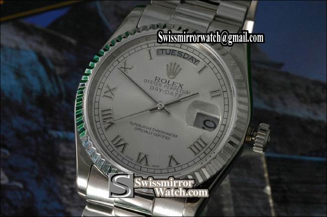 Rolex Day-Date SS, Silver Dial Roman Marker Swiss Eta 2836-2 Replica Watches