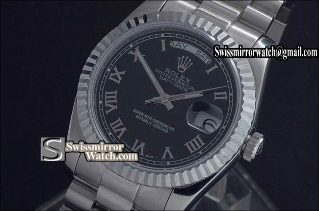 Rolex Day-Date SS Black Dial Roman Marker Swiss Eta 2836-2 Replica Watches