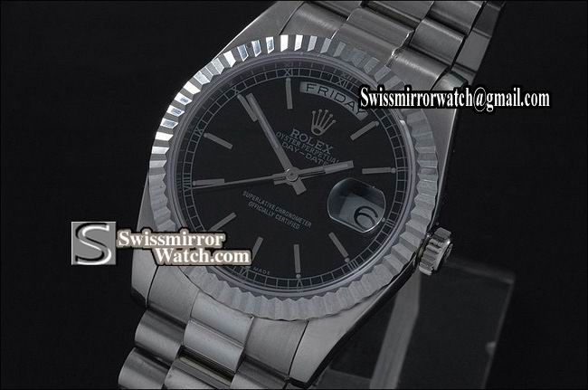 Rolex Day-Date SS Black Dial Stick Marker Swiss Eta 2836-2 Replica Watches