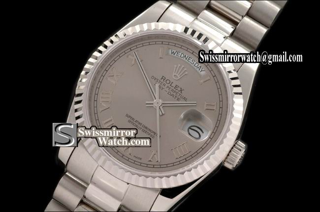 Rolex Day-Date SS President Grey Roman Swiss Eta 2836-2 Replica Watches