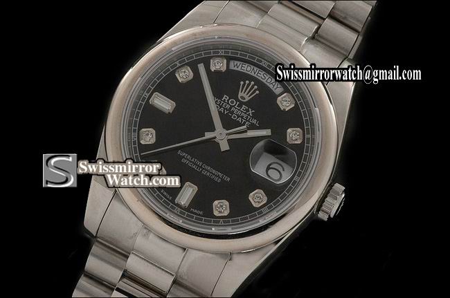 Rolex Day-Date SS Black Dial Diamond Marker Swiss Eta 2836-2 Replica Watches