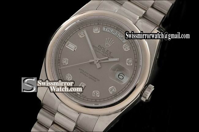 Rolex Day-Date SS Grey Dial Diamond Marker Swiss Eta 2836-2 Replica Watches