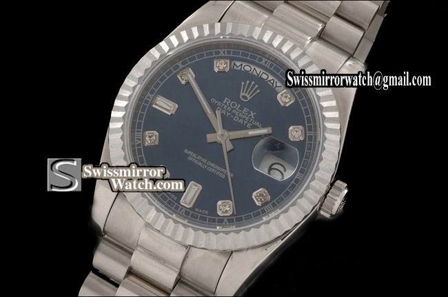 Rolex Day-Date SS Blue Dial Diamond Marker Swiss Eta 2836-2 Replica Watches