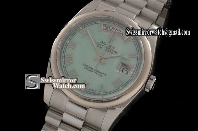 Rolex Day-Date SS MOP Green Dial Roman Marker Swiss Eta 2836-2 Replica Watches