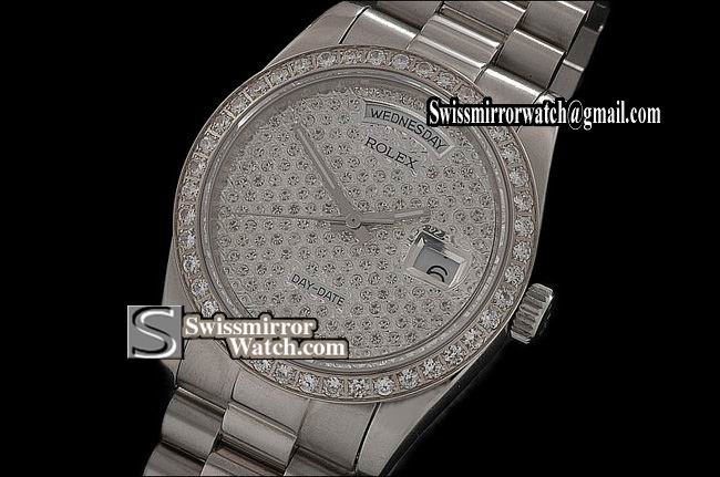 Rolex Day-Date SS Full Diamonds Dial/Bezel Swiss Eta 2836-2 Replica Watches