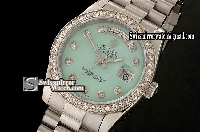 Rolex Day-Date SS MOP Green Dial Diamond Markers/Bezel Eta 2836-2 Replica Watches