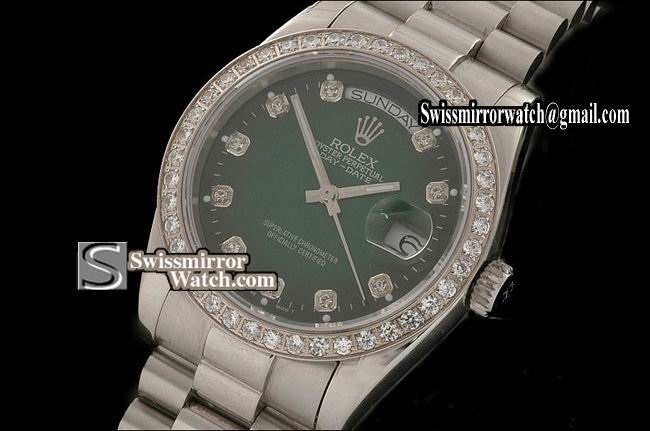 Rolex Day-Date SS Burnt Green Dial Diamond Markers/Bezel Eta 2836-2 Replica Watches