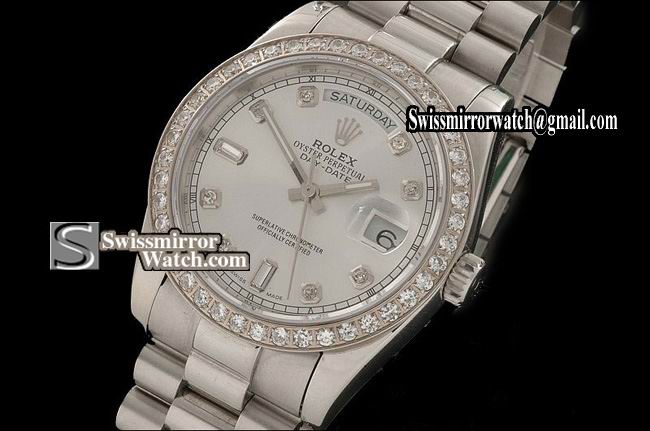 Rolex Day-Date SS White Dial Diamond Markers/Bezel Eta 2836-2 Replica Watches