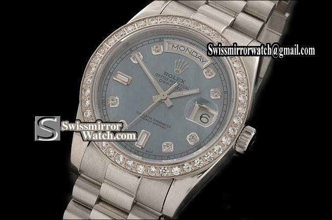 Rolex Day-Date SS Ice Blue Dial Diamond Markers/Bezel Eta 2836-2 Replica Watches