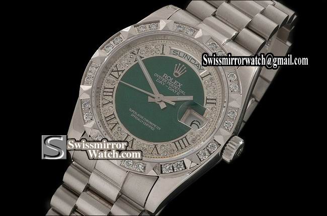 Rolex Day-Date SS Diam/Green Dial Roman Markers/ Diam Bezel Eta 2836-2 Replica Watches