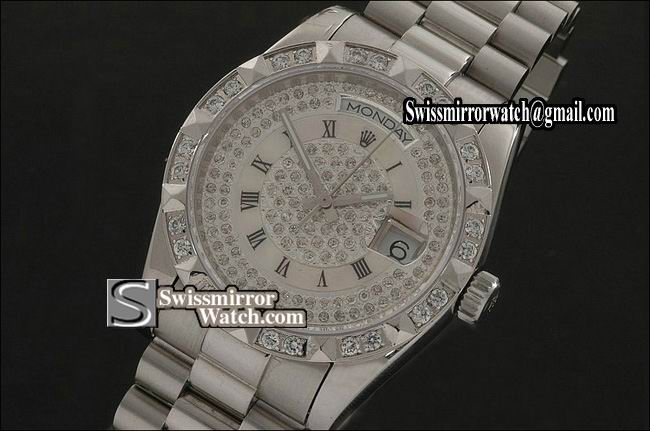 Rolex Day-Date SS Diamond Dial Roman Markers/ Diam Bezel Eta 2836-2 Replica Watches