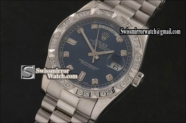 Rolex Day-Date SS Dark Blue Dial Diamond Markers/ Diam Bezel Eta 2836-2 Replica Watches