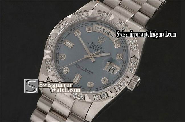 Rolex Day-Date SS Ice Blue Dial Diamond Markers/ Diam Bezel Eta 2836-2 Replica Watches