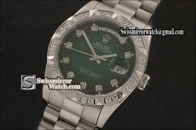Rolex Day-Date SS Burnt Green Dial Diam Markers/ Diam Bezel Eta 2836-2 Replica Watches